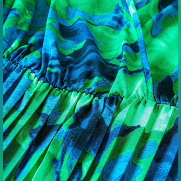 Plus Size Elegant Floral Print Crisscross V-Neck Pleated Dress (1X) - Picture 5 of 7